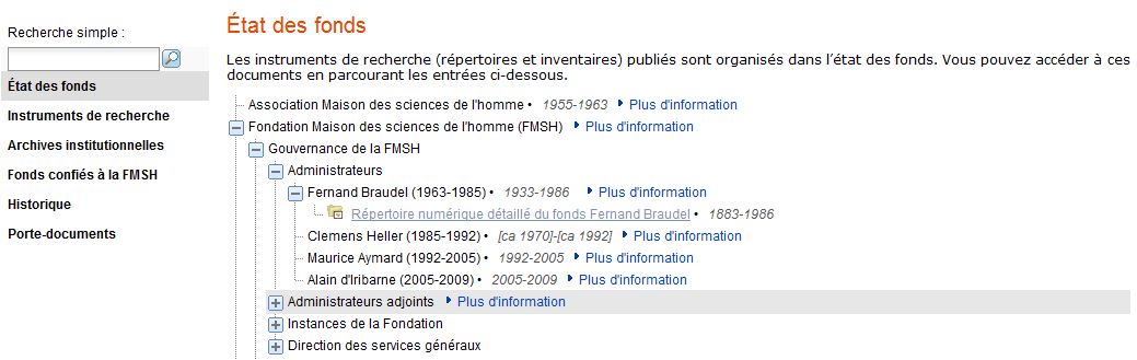 Exemple de lien vers un répertoire numérique (fonds Fernand Braudel)