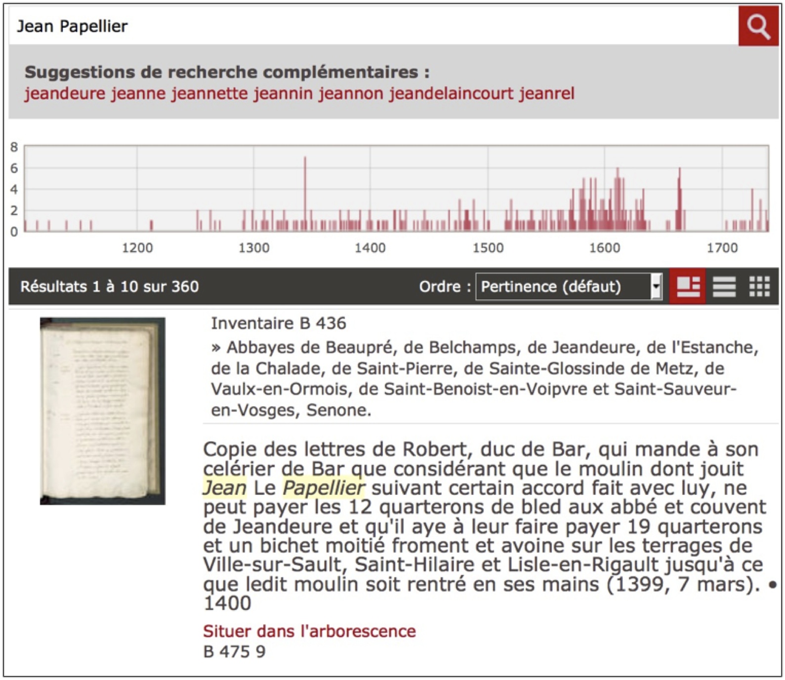 Capture d'écran du système Bach permettant d'accéder à l'inventaire en ligne